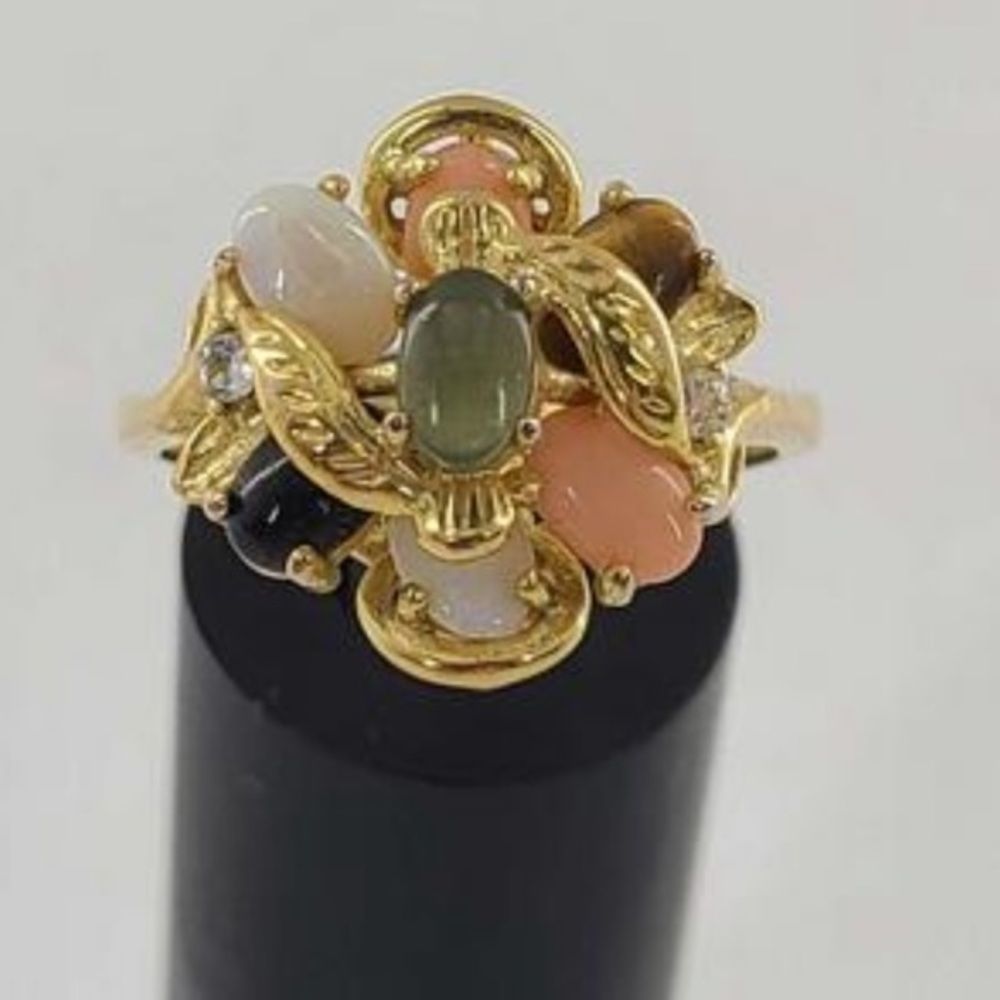 Seta Multi-Gemstone Gold Tone Statement Ring Size… - image 1